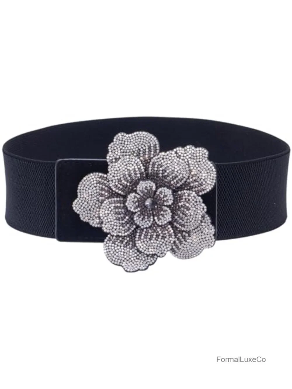 Shiny Flower Buckle Bling Stretchy Wide Dress Belt Elastic Rhinestone